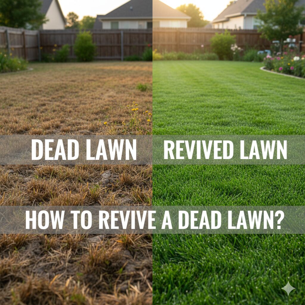 A person performing core aeration on a dry, patchy, and dead lawn
