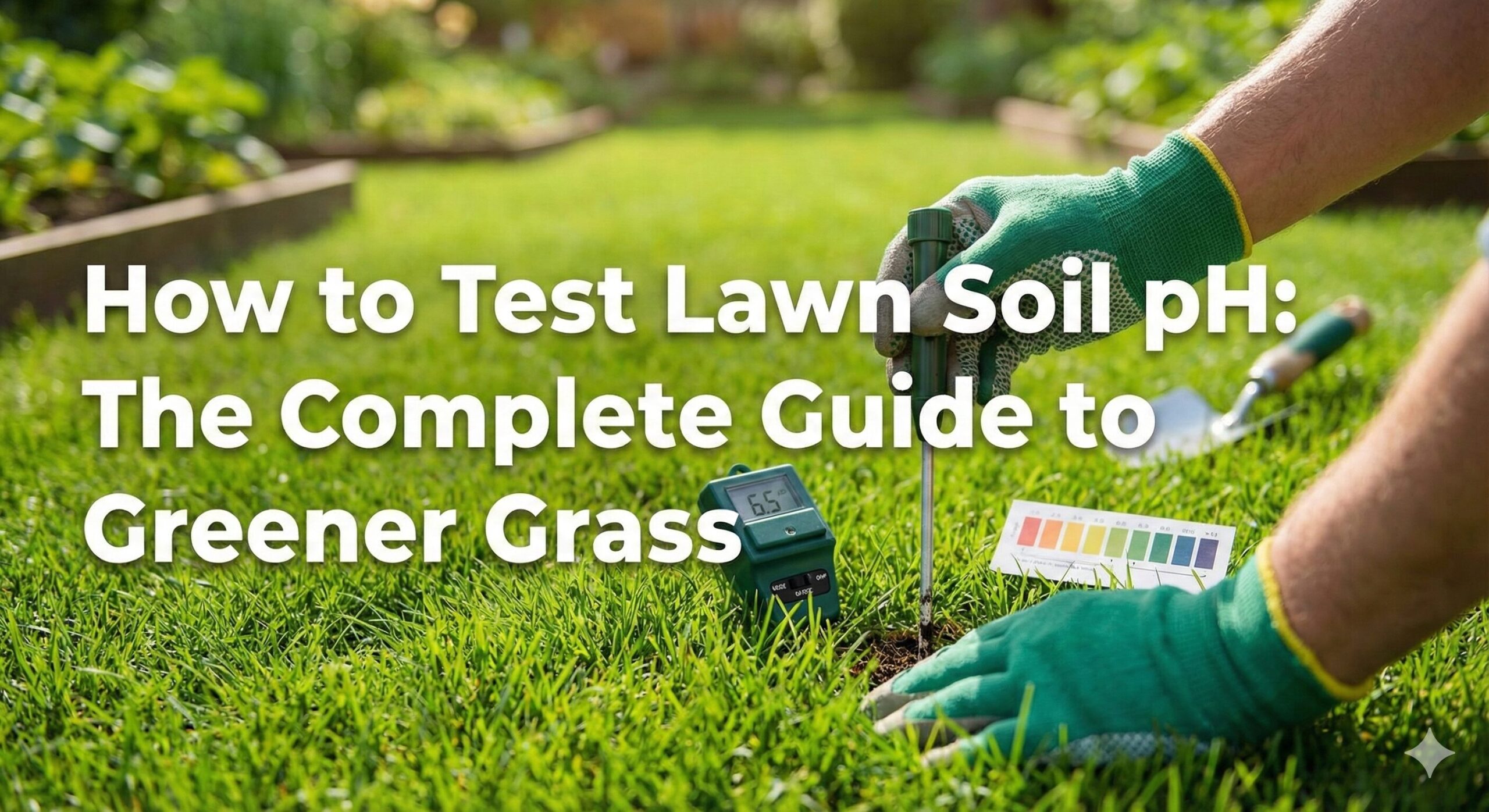 Person testing soil pH in a green lawn