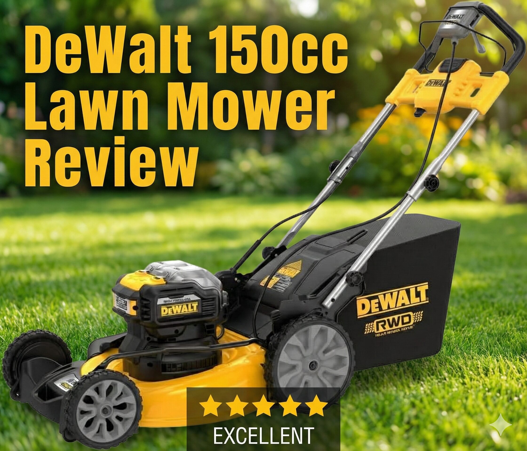DeWalt 21 inch self propelled lawn mower cutting grass