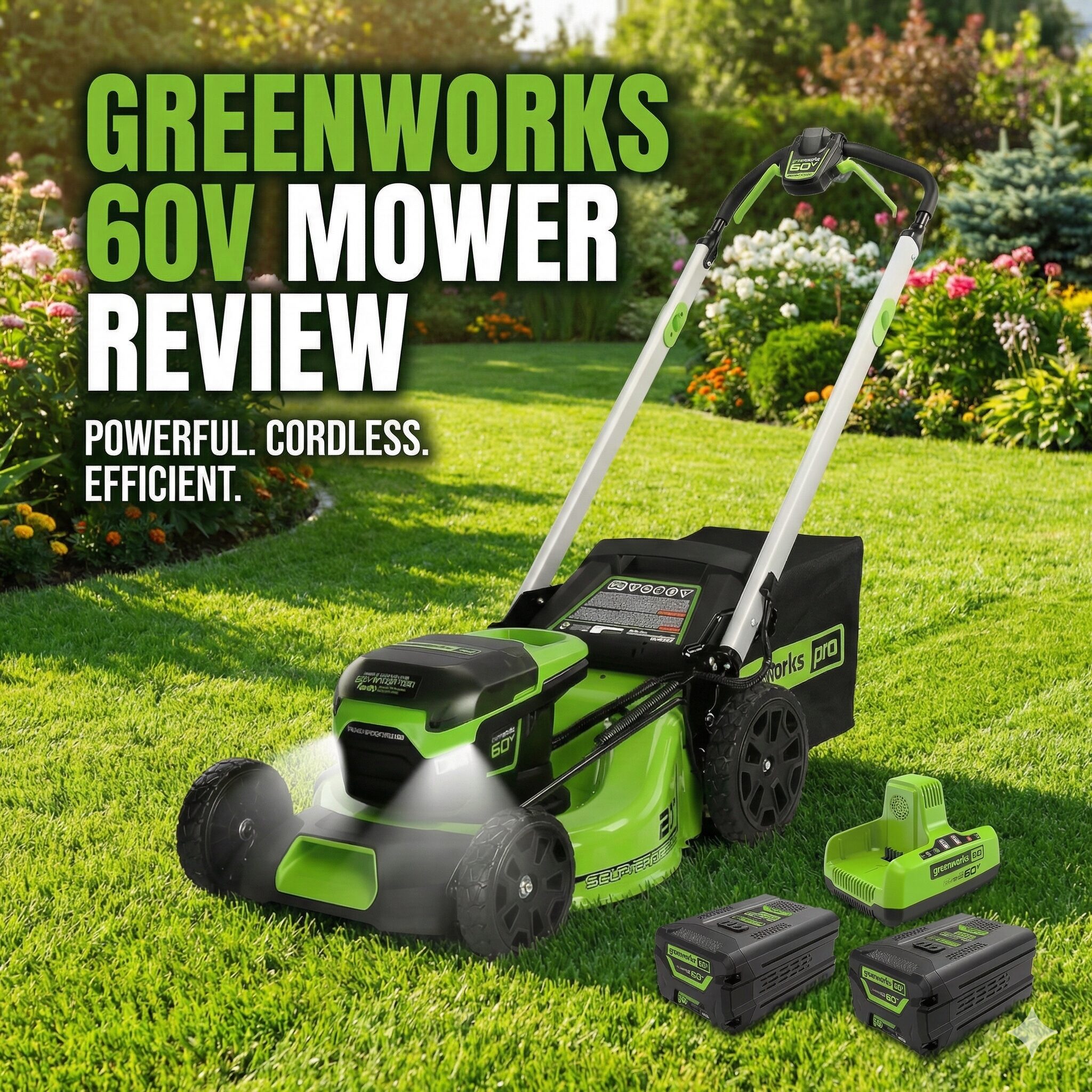 Greenworks Pro 60V Cordless Lawn Mower cutting thick grass
