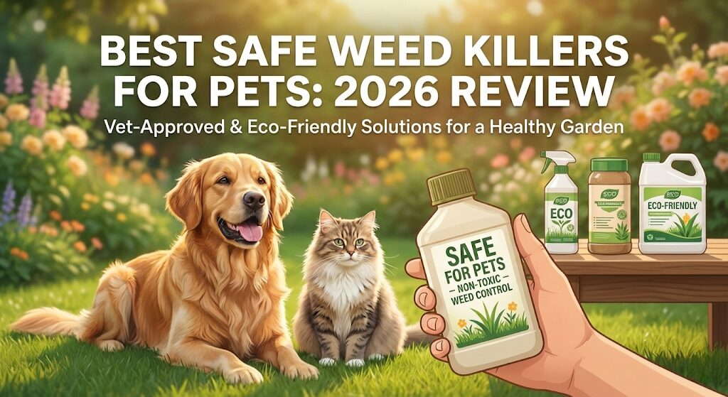 Golden Retriever sitting happily on a green lawn free of weeds