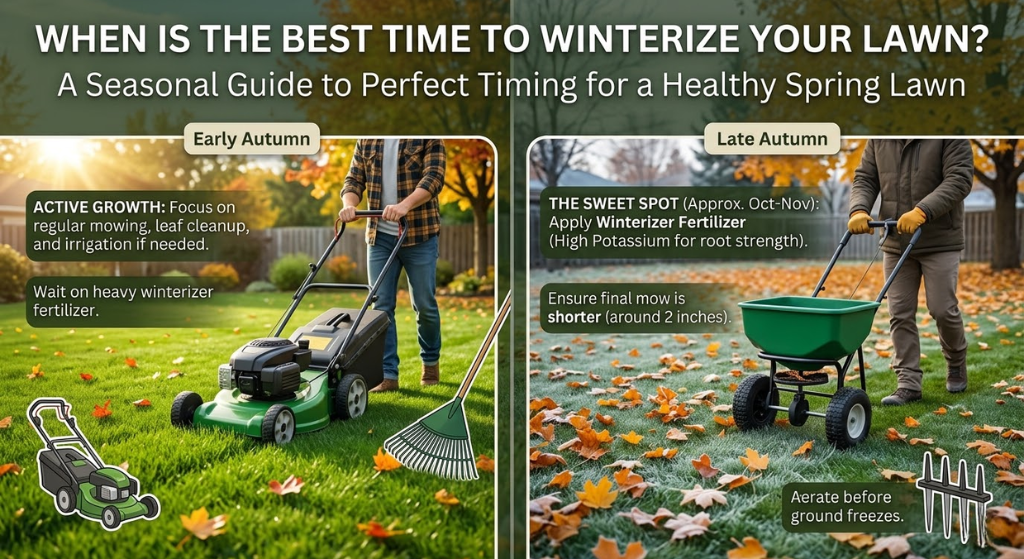 Frost-covered lawn in late autumn prepared for winter dormancy