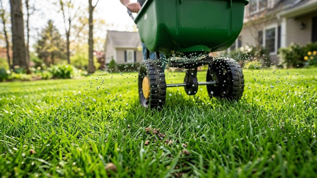 Green lawn fertilizer application