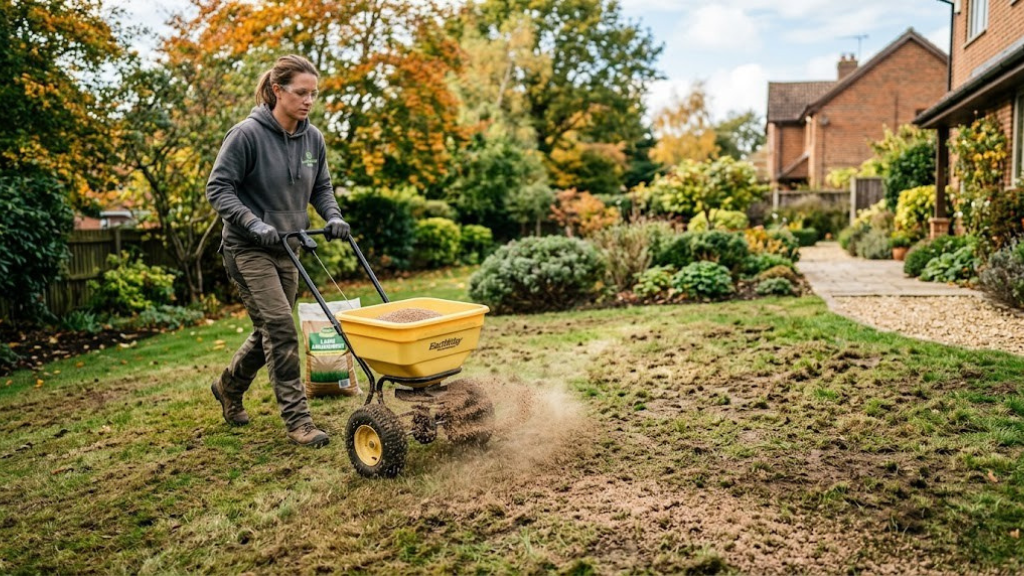 Lawn recovery treatment with amendment spreading